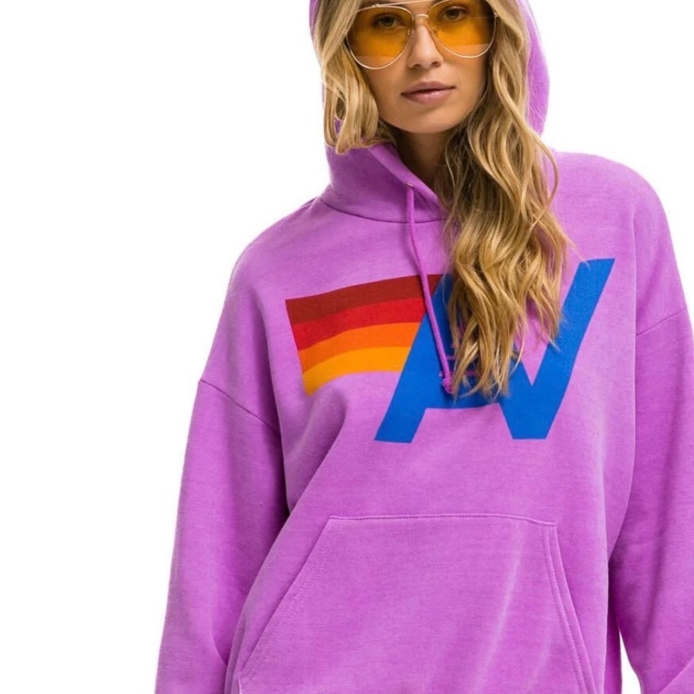 Aviator Nation Purple Hoodie with Rainbow Graphic